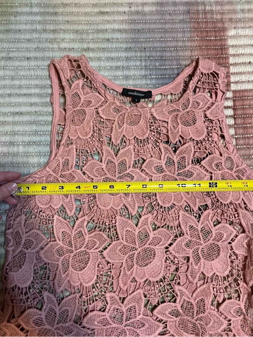 Ambiance Pink Floral Crochet Fringe Tank Top - Picture 6 of 7